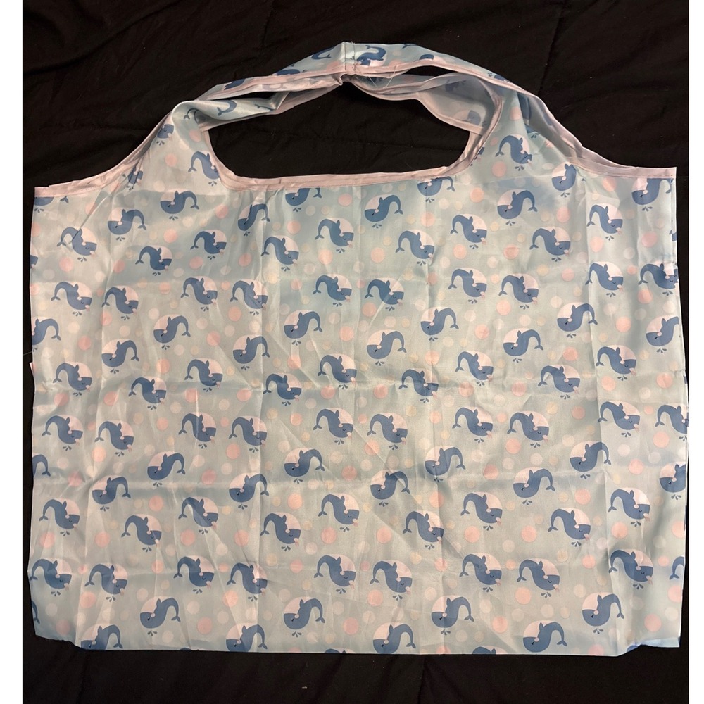 NEW Wrapables Blue Narwal Print‎ Large Reusable Packable Foldable Nylon Tote Bag